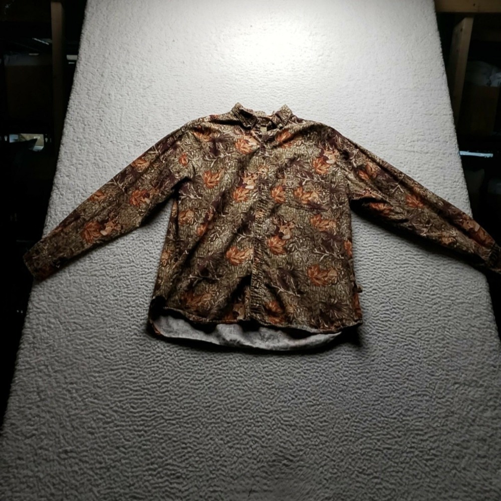 Outdoor Life Shirt Mens Large Green Camouflage Long Sleeve Cotton Button-Up